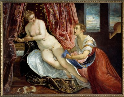 Danaë. Zeus verandert in gouden stukken om Danaë te verleiden door Jacopo Robusti Tintoretto