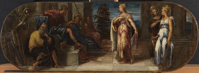 Esther en Ahasveros of Salomo en de koningin van Sheba, 1545 door Jacopo Robusti Tintoretto