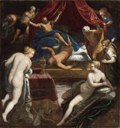 Hercules verdrijft de faun uit het bed van Omphale door Jacopo Robusti Tintoretto