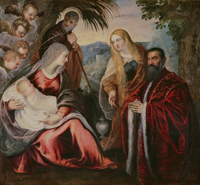 Heilige Familie met Matteo Saranzo door Jacopo Robusti Tintoretto