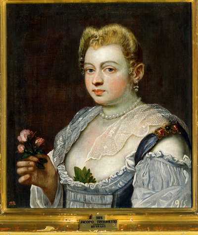Portret van een onbekende dame ... (schilderij op doek) door Jacopo Robusti Tintoretto