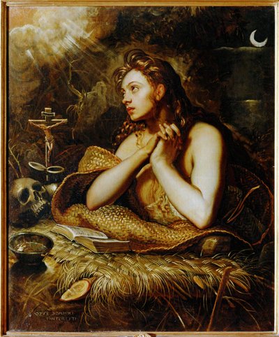 Heilige Maria Magdalena boetvaardig (schilderij op doek) door Jacopo Robusti Tintoretto