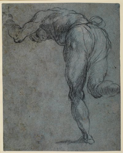 Studie van een voorovergebogen mannelijke figuur, 1575-ca. 1585 door Jacopo Robusti Tintoretto