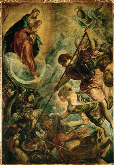 De aartsengel Michael vecht tegen Satan door Jacopo Robusti Tintoretto
