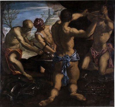 De smidse van Vulcanus, 1576-1577 door Jacopo Robusti Tintoretto