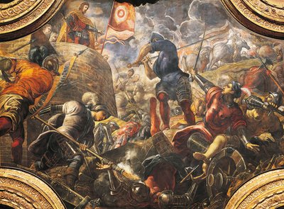 De Venetianen helpen de Bresciaanse belegering door Filippo Maria Visconti te doorbreken door Jacopo Robusti Tintoretto