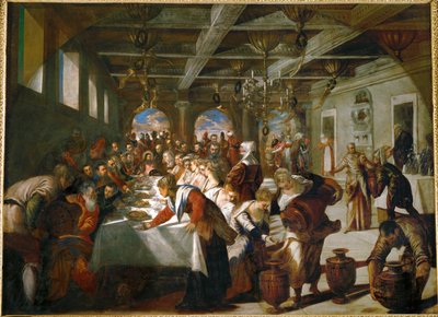De bruiloft te Kana ... (olieverf op doek) door Jacopo Robusti Tintoretto