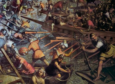 De verovering van Constantinopel in 1204 (Episode van de 4e kruistocht) (Detail) door Jacopo Robusti Tintoretto