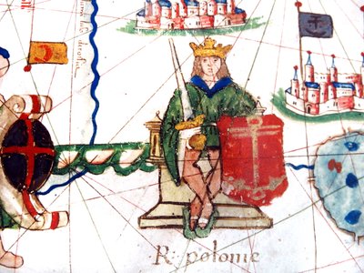 (detail) van de koning van Polen van een Renaissance kaart van Europa, Jacopo Russo (naar), 1528 door Jacopo Russo
