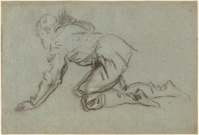 Knielende man met een staf door Jacopo Tintoretto