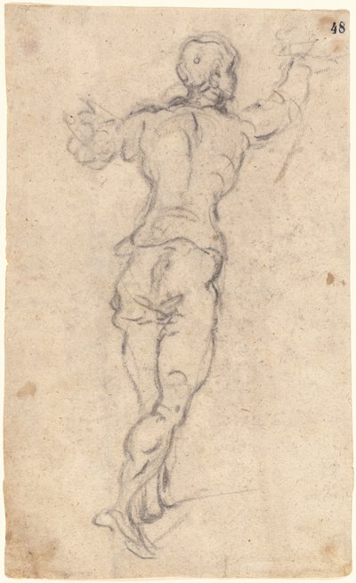Een stappende jeugd met opgeheven armen, van achteren gezien door Jacopo Tintoretto