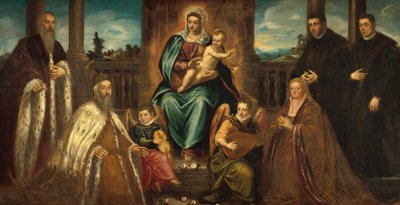 Doge Alvise Mocenigo en familie voor de Madonna en Kind, ca. 1575 door Jacopo Tintoretto