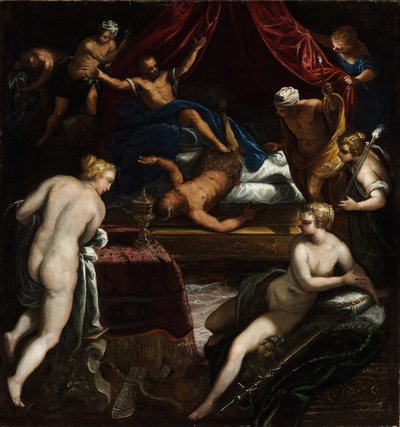 Hercules verdrijft de Faun uit het bed van Omphale door Jacopo Tintoretto