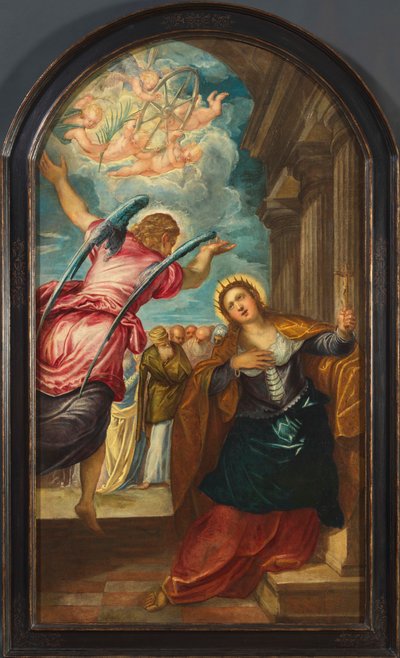 De Engel die Sint Catharina van Alexandrië haar martelaarschap voorspelt, 1570s door Jacopo Tintoretto