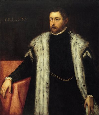 Vijfentwintigjarige jongen met bontgevoerde jas door Jacopo Tintoretto
