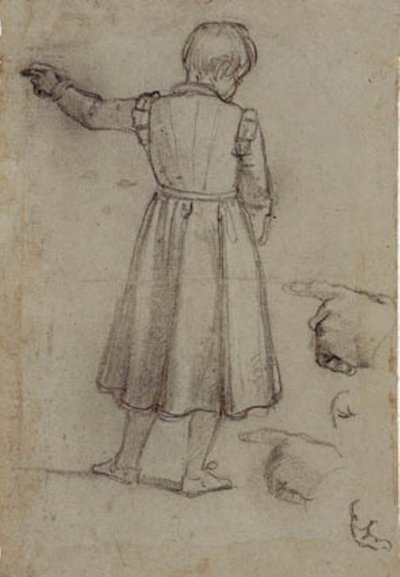 Staande jongen van achteren gezien wijzend naar links, en vier studies voor zijn linkerhand door Jacopo da Empoli