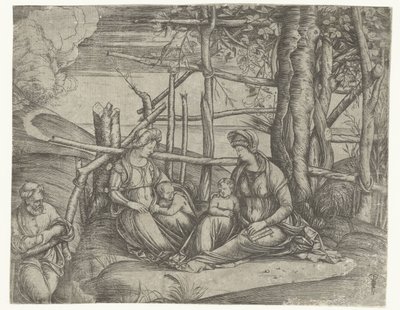 Heilige familie met Elisabeth en Johannes de Doper door Jacopo de