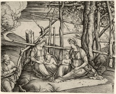 De Heilige Familie met de heilige Elisabeth en de jonge Johannes door Jacopo de Barbari