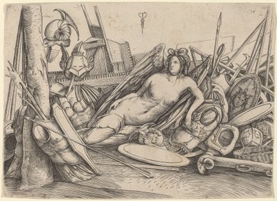 Overwinning liggend te midden van trofeeën door Jacopo de Barbari