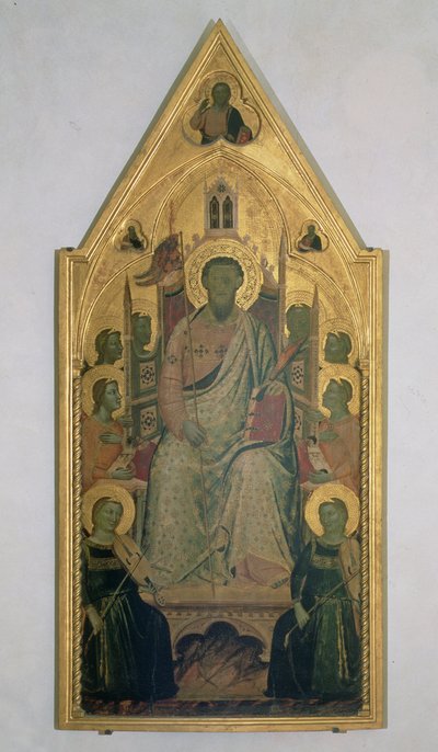 St. Bartholomeus op de troon met Engelen door Jacopo del Casentino