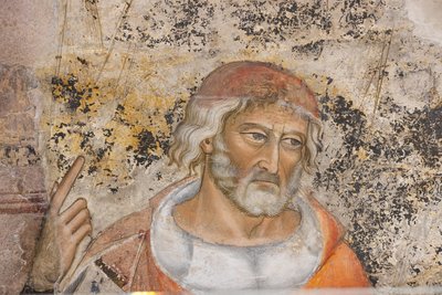 Portret van Isocrates of Demosthenes, detail van de allegorie van Retoriek (fresco) door Jacopo di Cione