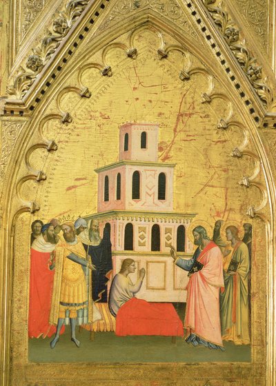 St. Mattheüs wekt een jongeman op uit de dood, van het Altaarstuk van St. Mattheüs en Scènes uit zijn Leven, c.1367-70 door Jacopo di Cione