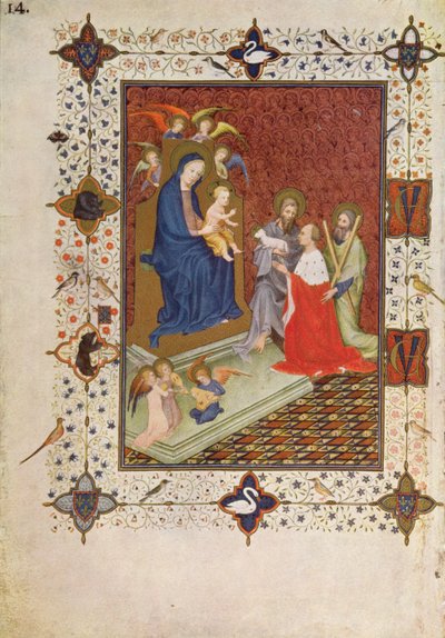 MS 11060-11061 Frontispice met Jan, Hertog van Berry, St. Andreas en St. Jan biddend voor de Maagd, Frans, uit de 