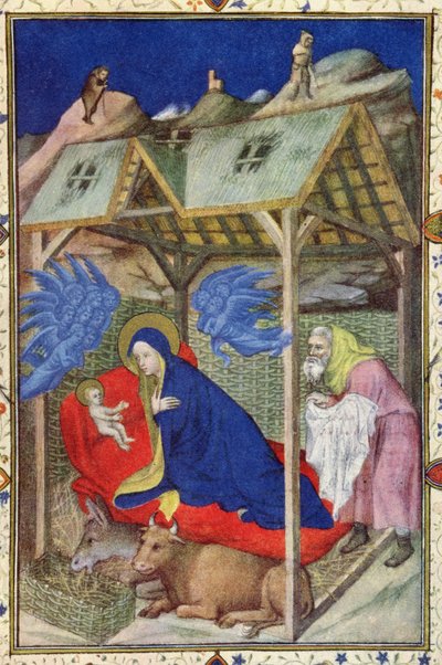 Getijdenboek van Notre Dame: Prime, De Geboorte van Christus, uit de Très Riches Heures du Duc de Berry (detail) door Jacquemart de Hesdin