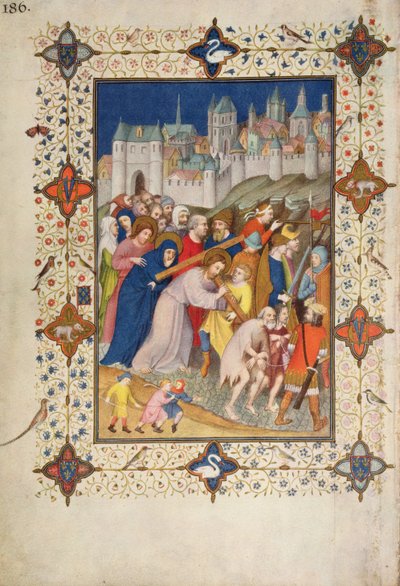MS 11060-11061 Uren van het Kruis: Sext, Christus die het Kruis draagt, uit de 