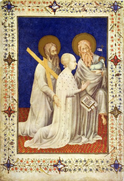 MS 11060-11061 John, Hertog van Berry op zijn knieën tussen St. Andrew en St. John, Frans, uit de 