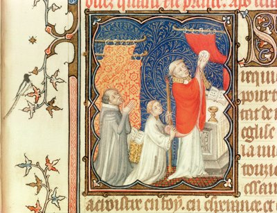 Ms Lat 18014 Jean de France (1340-1416) Hertog van Berry Biddend Voor de Verheffing van de Hostie, uit Les Petites Heures de Duc de Berry, ca.1385-90 door Jacquemart de Hesdin