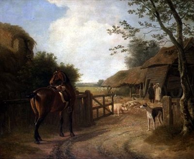 Daniel Beale op zijn boerderij in Edmonton met zijn favoriete paard door Jacques Laurent Agasse