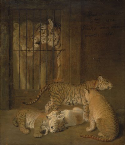 Groep welpen gefokt tussen een leeuw en een tijgerin door Jacques-Laurent Agasse