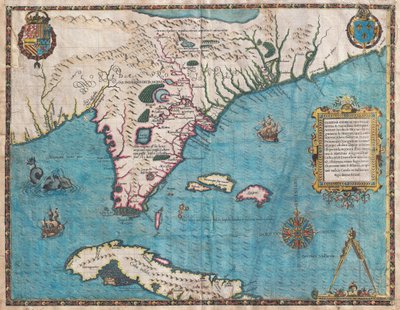 Kaart van Florida en Cuba door Jacques Le Moyne door Jacques  Le Moyne
