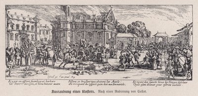 Vernietiging van een klooster tijdens de Dertigjarige Oorlog door Jacques (after) Callot