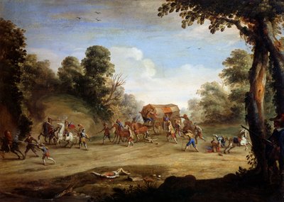 Leven van een soldaat, plundering van een koets door Jacques (after) Callot