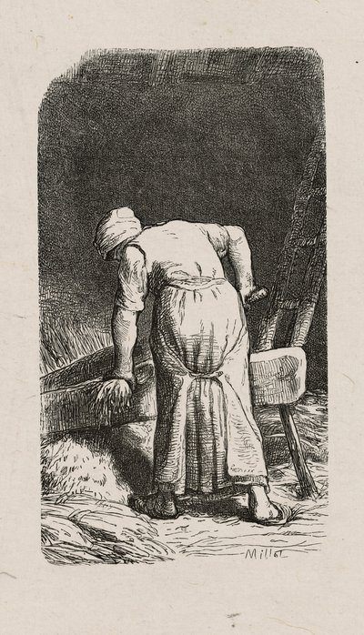 Vrouw die vlas verplettert door Jacques Adrien Lavieille