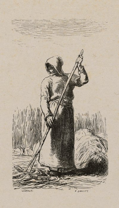 Vrouw die Hooi Harkt door Jacques Adrien Lavieille