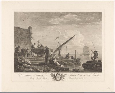 Figuren aan een rivieroever in de Levant door Jacques Aliamet