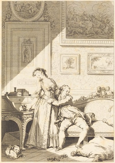 Een gierige vrouw en een galante oplichter door Jacques Aliamet and Antoine Jean Duclos after Jean Honoré Fragonard