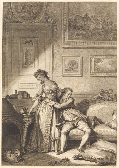 Een gierige vrouw, een galante oplichter door Jacques Aliamet and Antoine Jean Duclos after Jean Honoré Fragonard