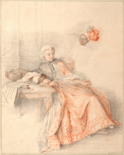 Jonge Dame Leest en een Page door Jacques André Portail