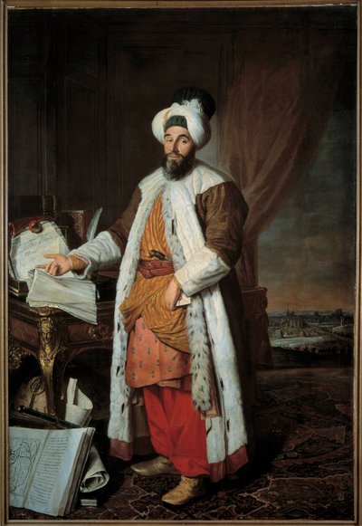 Portret van Mehemet Said Pasha Bey de Roumelie, ambassadeur van Sultan Mahmud I in Versailles in 1742. Schilderij door Jacques André Joseph Aved (1702-1766) door Jacques Andre Joseph Camelot Aved