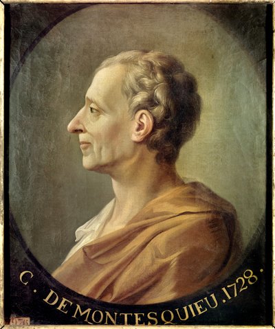 Portret van de Franse filosoof en politieke denker Charles de Secondat, Baron de la Brede et de Montesquieu (1689-1755) door Jacques Antoine (after) Dassier