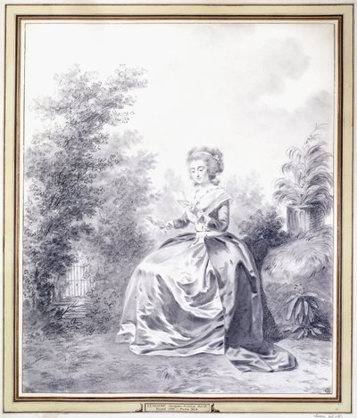 Portret van Elisabeth Louise Vigee-Lebrun die een Brief Leest in de Tuin (zwarte krijt) door Jacques Antoine Marie Lemoine