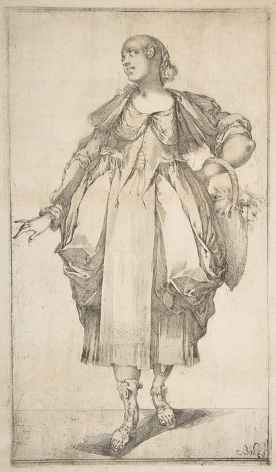 Tuinierster met een mand aan haar arm, uit de Hortulanae-serie, 1612-16 door Jacques Bellange