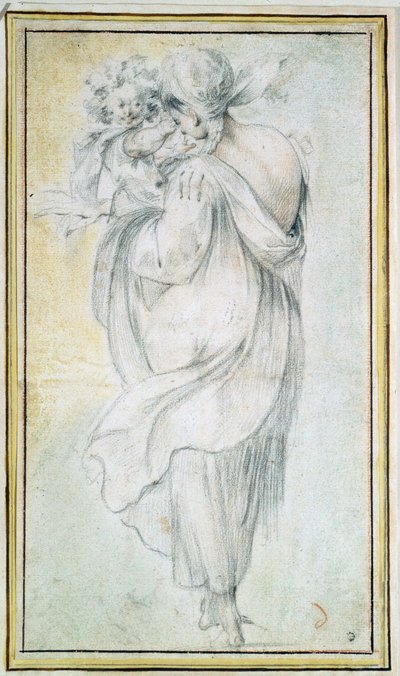 Zigeunerin met een kind - Werk van Jacques Bellange (circa 1575-1616), sanguine en zwarte en witte krijt op papier, begin 17e eeuw door Jacques Bellange