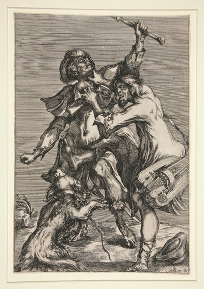 De bedelaar en de straatmuzikant (of Twee zwervers vechten) door Jacques Bellange