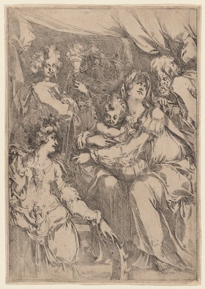 De Heilige Familie met Sint-Catharina, Sint-Jan de Evangelist en een Engel door Jacques Bellange