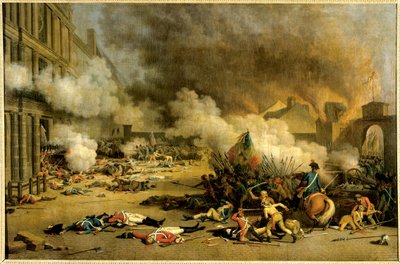 De bestorming van de Tuilerieën: Aanval op het Palais des Tuileries op 10 augustus door Jacques Bertaux